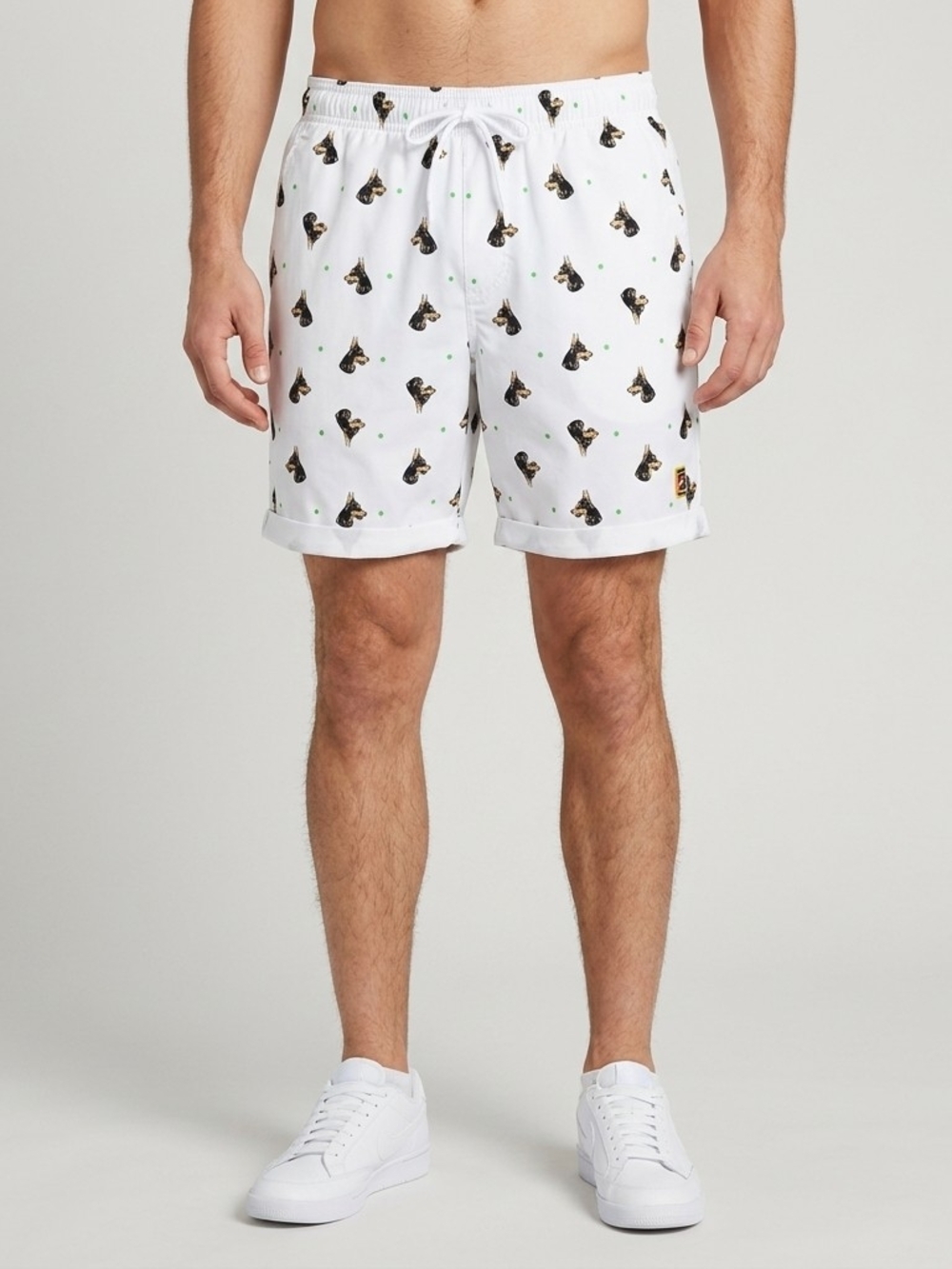 Nike Mens Doberman Dri-Fit Tennis Shorts Size Large White All Over Print Dog